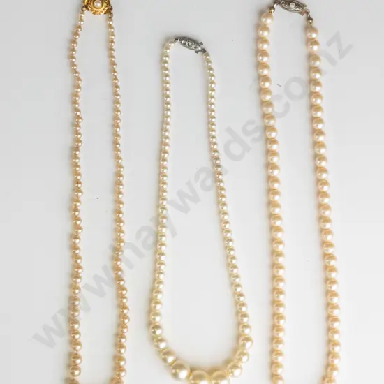 3 asstd single strand pearl necklaces