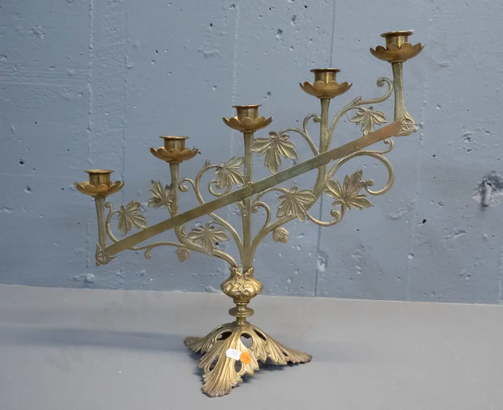 5-candle cast brass ecclesiastical style candle holder H-380 W-380 Image 1++