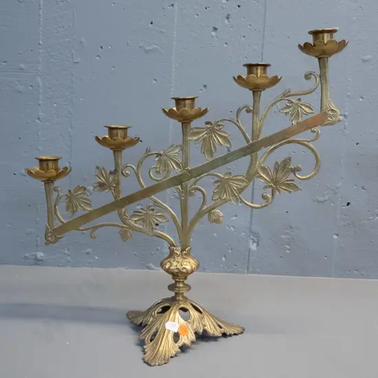 5-candle cast brass ecclesiastical style candle holder H-380 W-380
