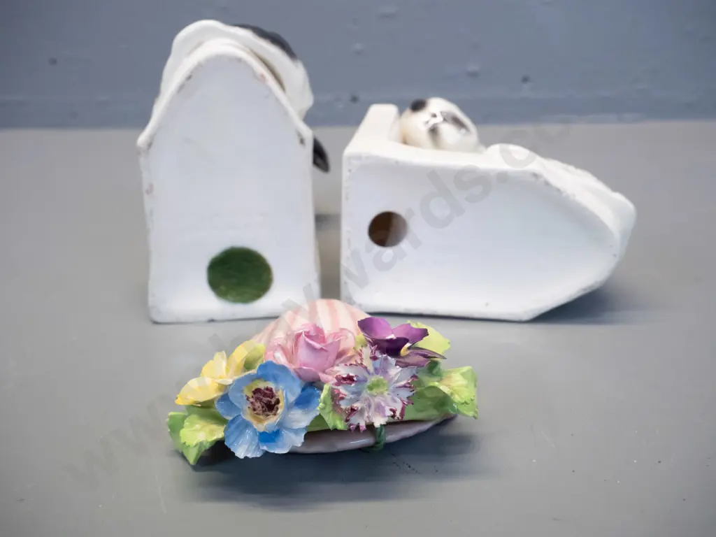 pair of china dog book-ends H- 165 W-110 and a small Sylvac floral wall pocket vase Image 1++