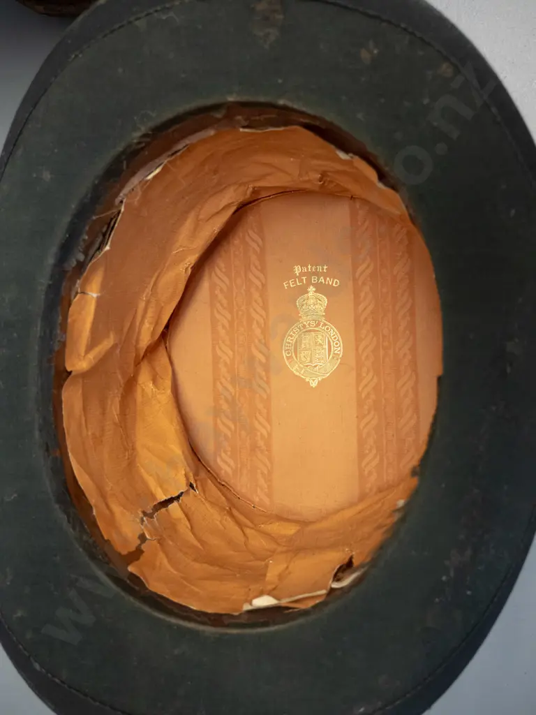 vintage top hat in leather case - Christy's London and Patent Felt Band labels in hat - tear thru hat, extensive damage Image 1++