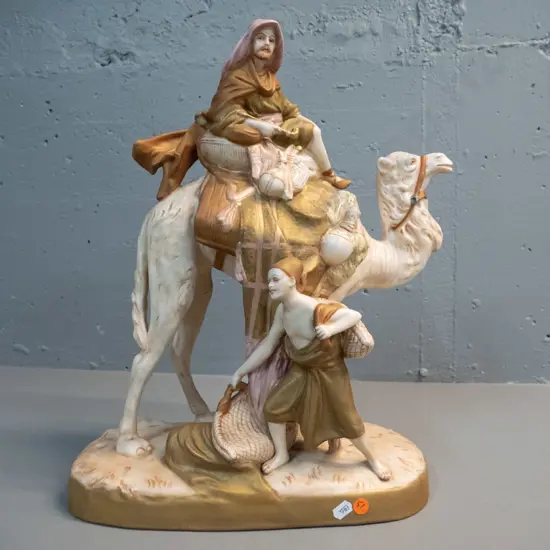 Royal Dux large porcelain middle-eastern style camel figure - marked 10946-1. Crack to base. H-460 L-380