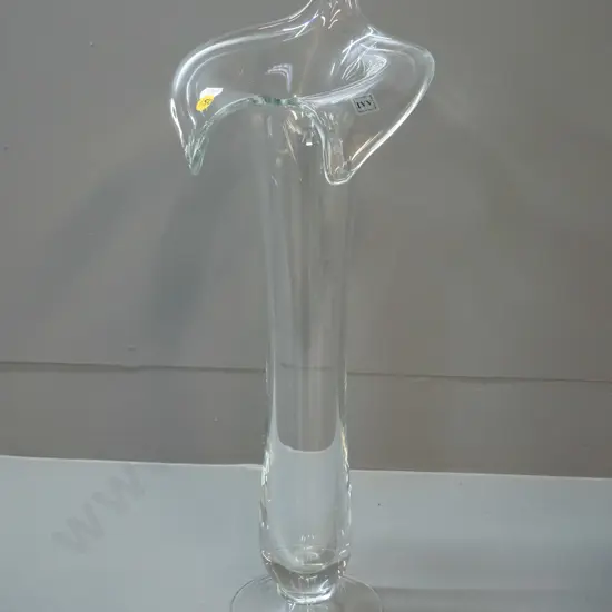 large clear glass jack in the pulpit vase with 'Selezione IVV - Mouth Blown - Made in Italy' label H-500
