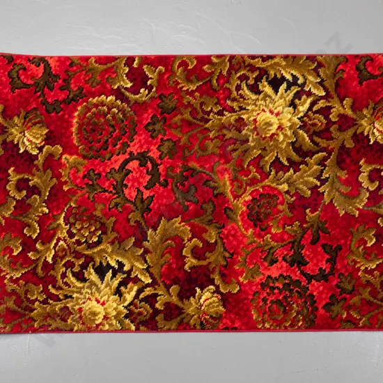 small piece of Feltex NZ wool carpet with bound edges - red and gold L-1150 W-695