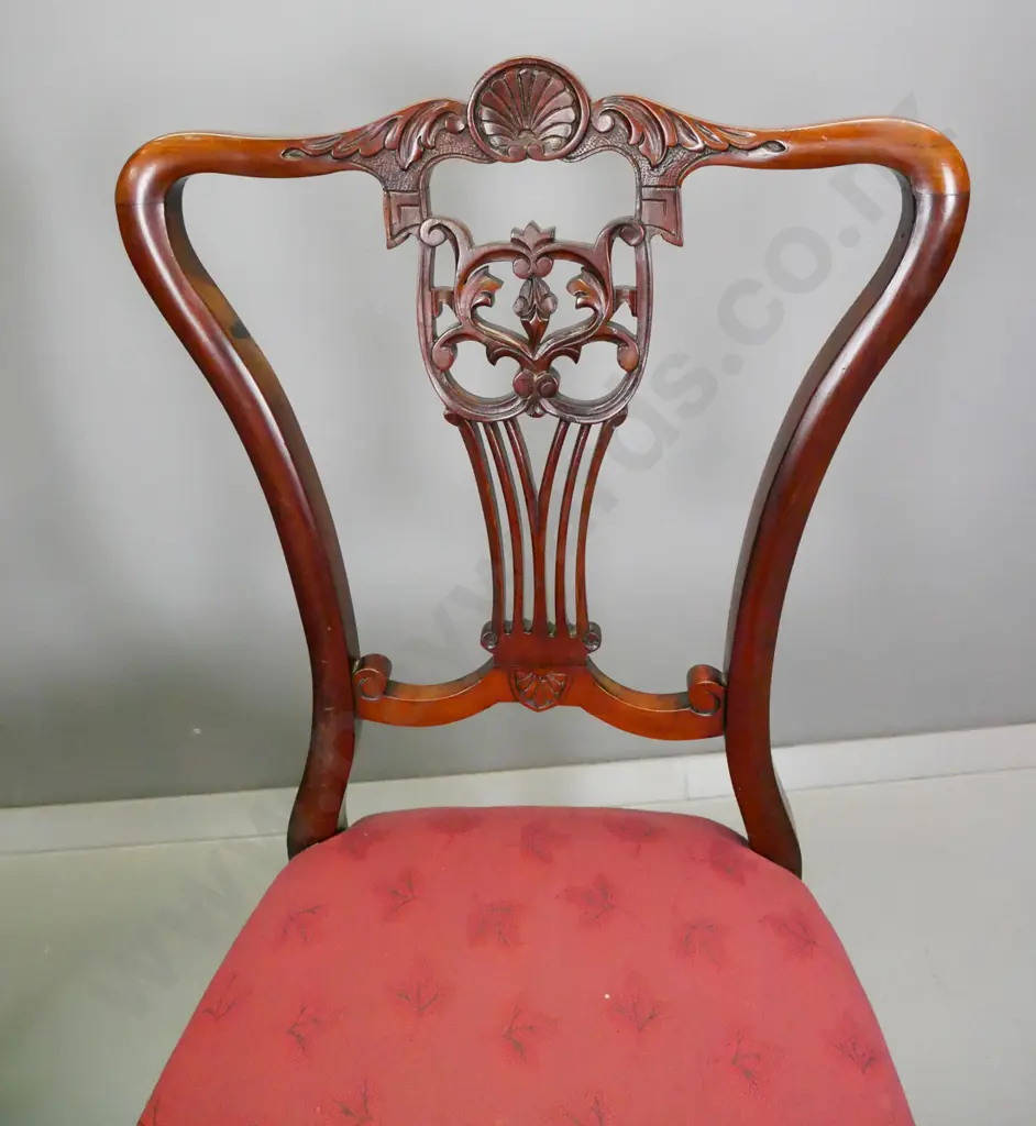 vintage pair walnut dining chairs with pierced slat back, carved shell decoration, cabriolet front legs. Slightly loose Image 1++