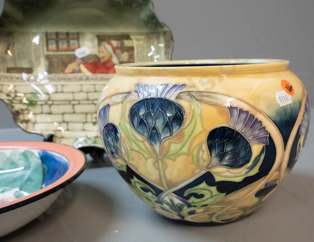 hand painted pottery bowl marked PH (Peter Henderson?), Royal Doulton Jackdaw of Rheims plate & a Tupton Ware vase D-230 Image 1++