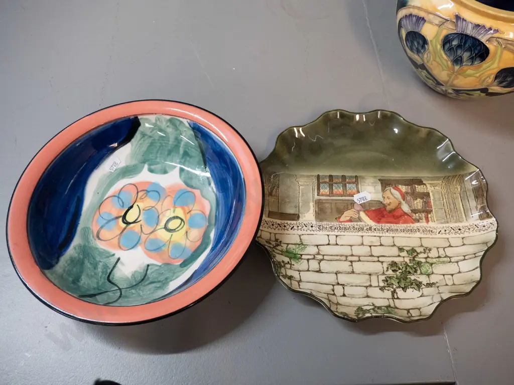 hand painted pottery bowl marked PH (Peter Henderson?), Royal Doulton Jackdaw of Rheims plate & a Tupton Ware vase D-230 Image 1++