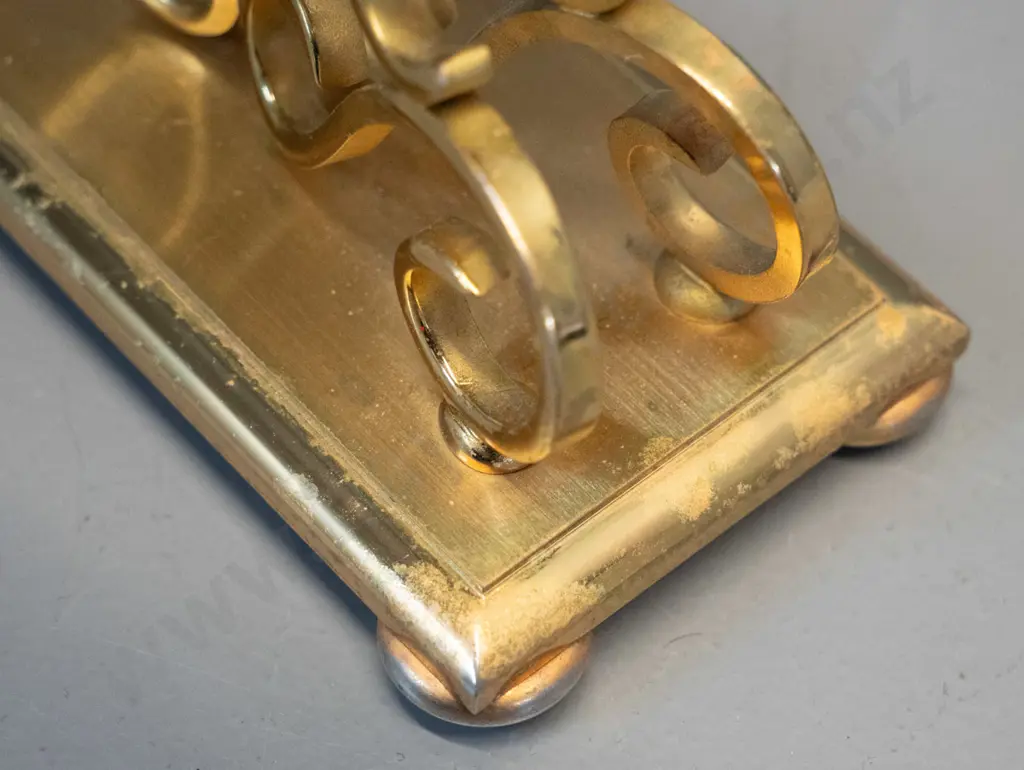 small Bucherer Swiss made brass cased clock with floral decoration on face - H-160 W-100 - some pitting or marking to Image 1++
