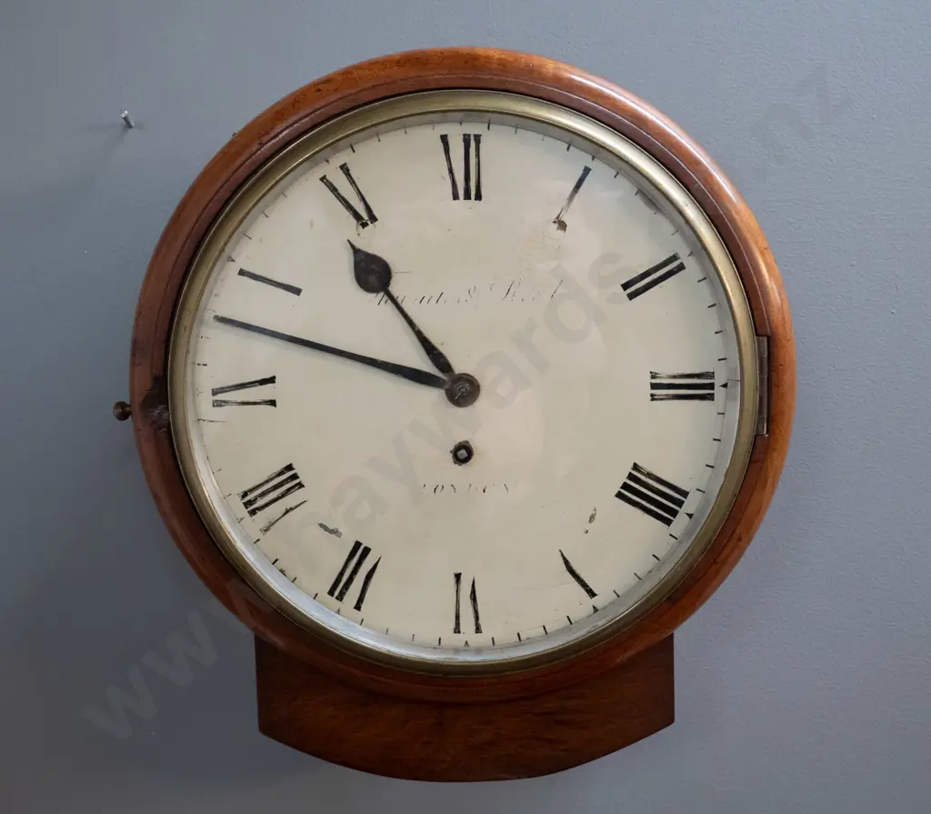 antique walnut cased Thwaites & Reed London drop-dial fusee movement clock circa 1880s, with key, recently overhauled. Image 1++