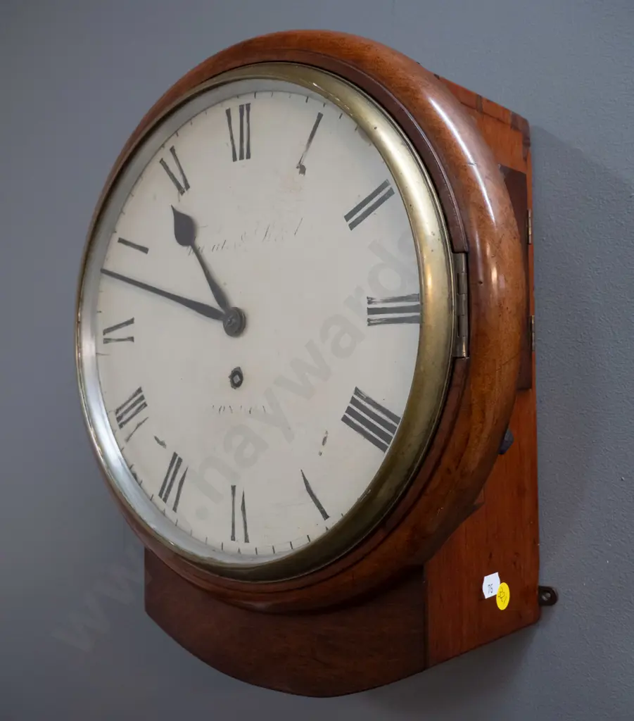 antique walnut cased Thwaites & Reed London drop-dial fusee movement clock circa 1880s, with key, recently overhauled. Image 1++