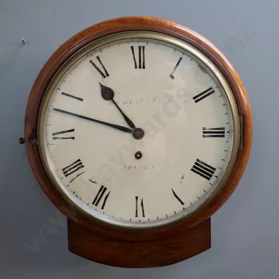 antique walnut cased Thwaites & Reed London drop-dial fusee movement clock circa 1880s, with key, recently overhauled.