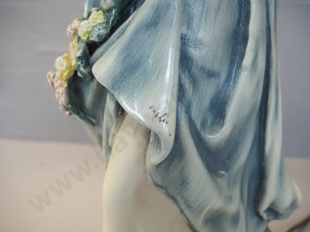 large painted cast metal figural lamp in Italian style - cast signature on back, large pleated shade. H-630 to top of Image 1++