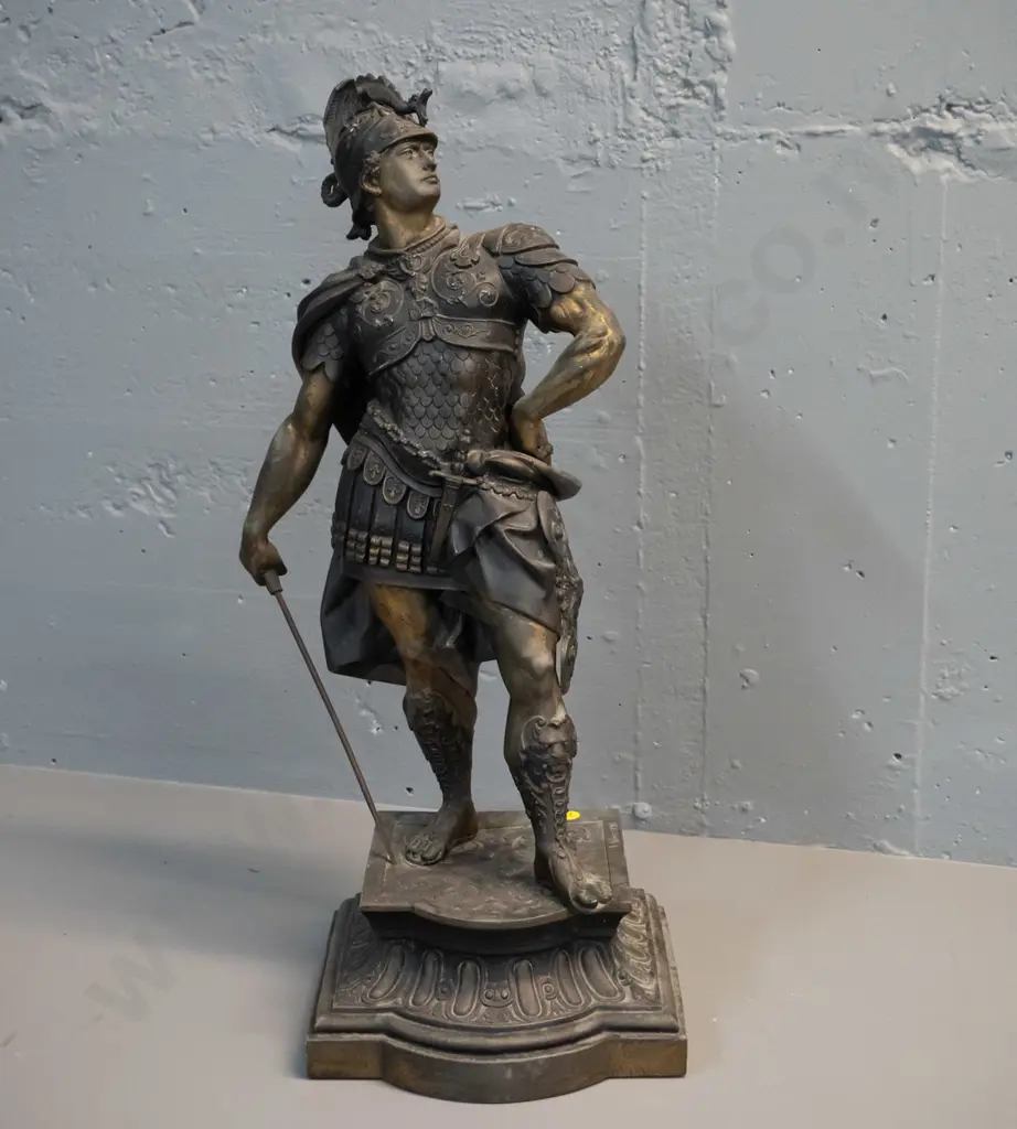 large cast metal (spelter?) Roman warrior figure - marked "Waagen" H-600 W-220 D-180 Image 1++