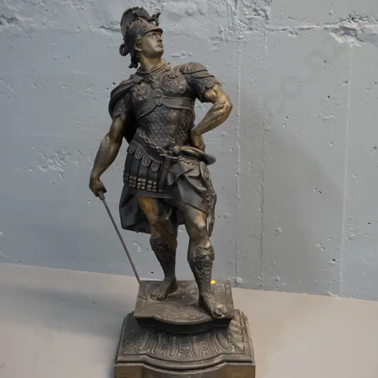 large cast metal (spelter?) Roman warrior figure - marked "Waagen" H-600 W-220 D-180