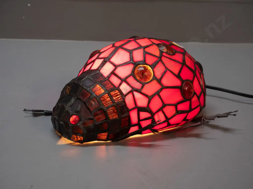 restorer's reproduction Tiffany style ladybird beetle lamp, one foot broken off, others loose, missing antennae L250 Image 1++