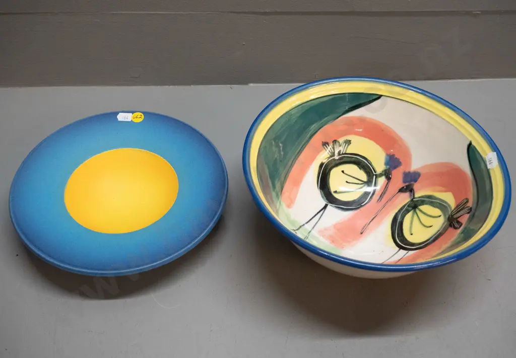 2 pieces studio pottery - Danny Moorwood shallow bowl and bowl marked PH DN NZ (Peter Henderson?) H-110 D-245 Image 1++