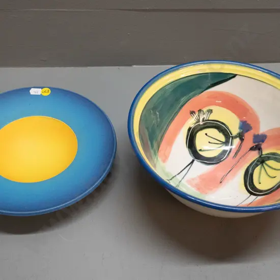 2 pieces studio pottery - Danny Moorwood shallow bowl and bowl marked PH DN NZ (Peter Henderson?) H-110 D-245