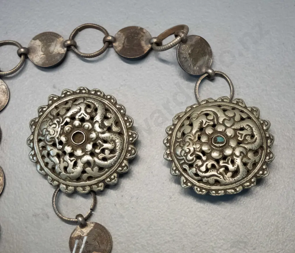 metal and timber prayer wheel, 2 small pressed metal end-caps or lids & 2 items from Bhutan - clothing clasp and cymbals Image 1++
