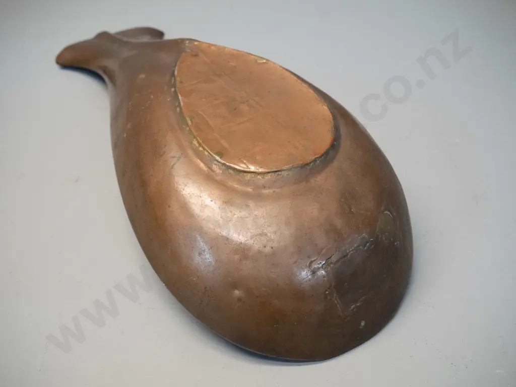 Indian heavy copper ceremonial yoni holy water pouring vessel - repair to one end. L-420 W-180 Image 1++