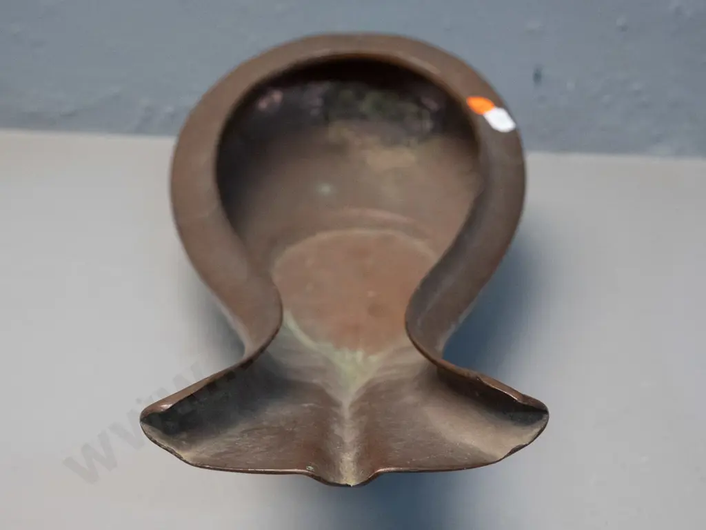 Indian heavy copper ceremonial yoni holy water pouring vessel - repair to one end. L-420 W-180 Image 1++