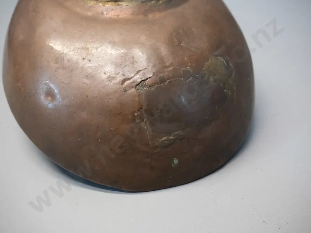 Indian heavy copper ceremonial yoni holy water pouring vessel - repair to one end. L-420 W-180 Image 1++