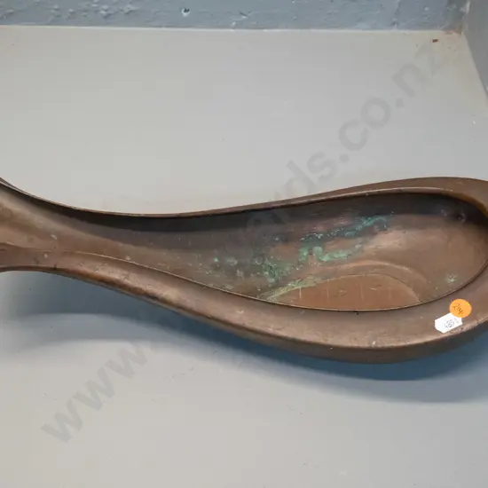 Indian heavy copper ceremonial yoni holy water pouring vessel - repair to one end. L-420 W-180