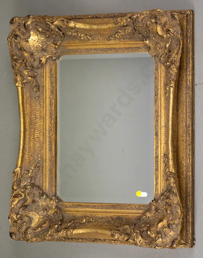 heavy gilt framed beveled edged wall mirror H-590 W-480 (slight cracking in frame) Image 1++