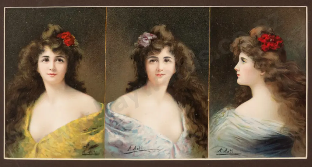 framed triptych print - portraits H-130 W-255 Image 1++