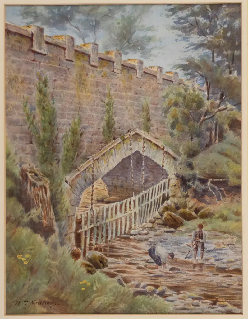 W Newlands - framed watercolour "bridge & river scene" H-260 W-190 Image 1++