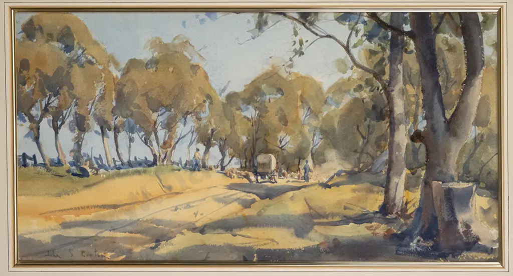 illegible signature - framed watercolour "Covered Wagon, near NSW" H-240 W-460 Image 1++