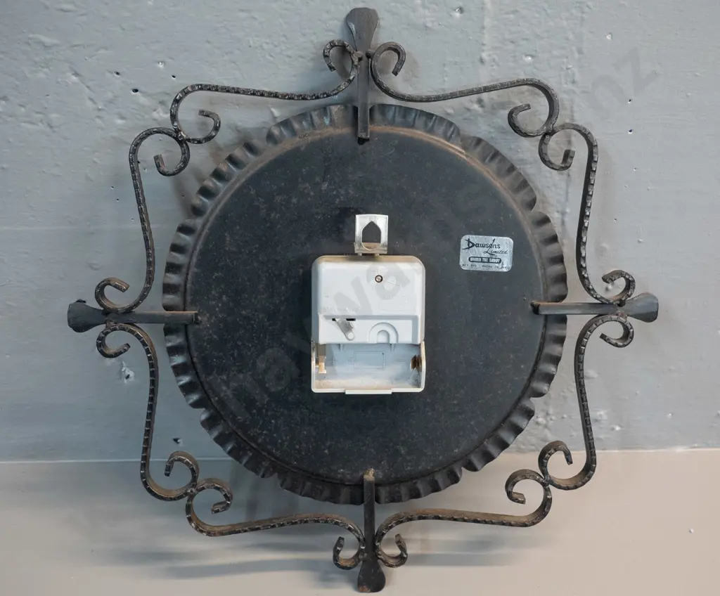 retro Hermle metal framed wall clock with copper face, quartz movement, C-size battery holder, untested. H-330 W-330 Image 1++