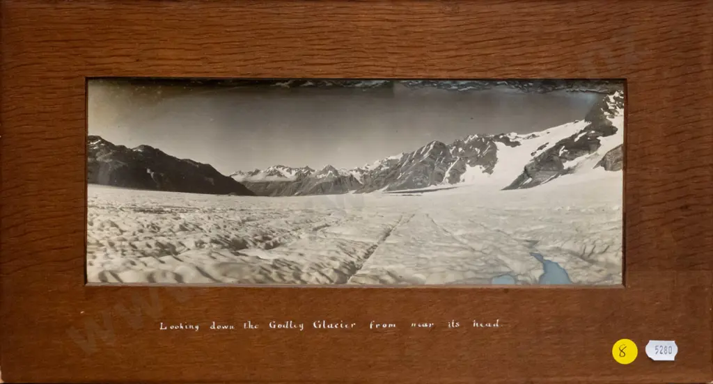 2 framed vintage black and white scenic photographs - Godley Glacier (some aging) Each H-115 W-300 Image 1++