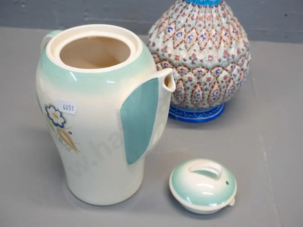 Susie Cooper kestrel shape "Springtime" coffee pot and a Persian "Minakari" enamel vase H-255 Image 1++