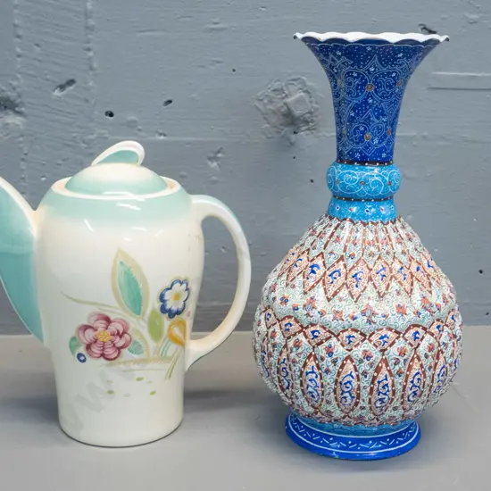 Susie Cooper kestrel shape "Springtime" coffee pot and a Persian "Minakari" enamel vase H-255