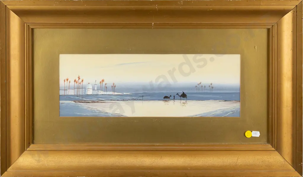 ICS 1921 - framed watercolour - camel desert scene H-130 W-370 Image 1++