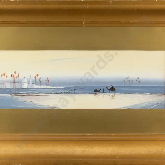 ICS 1921 - framed watercolour - camel desert scene H-130 W-370
