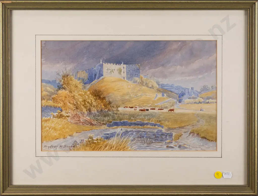Sydney M Broad - framed watercolour - castle scene H-210 W-330 Image 1++