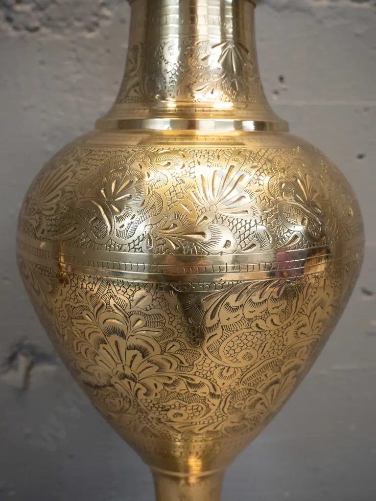 large etched brass vase H-610 Image 1++