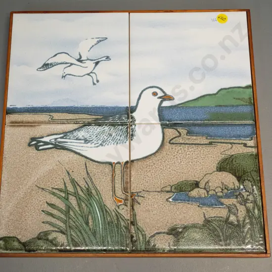 4-part seagull scene on tiles, loosely set in timber frame 320 x 320