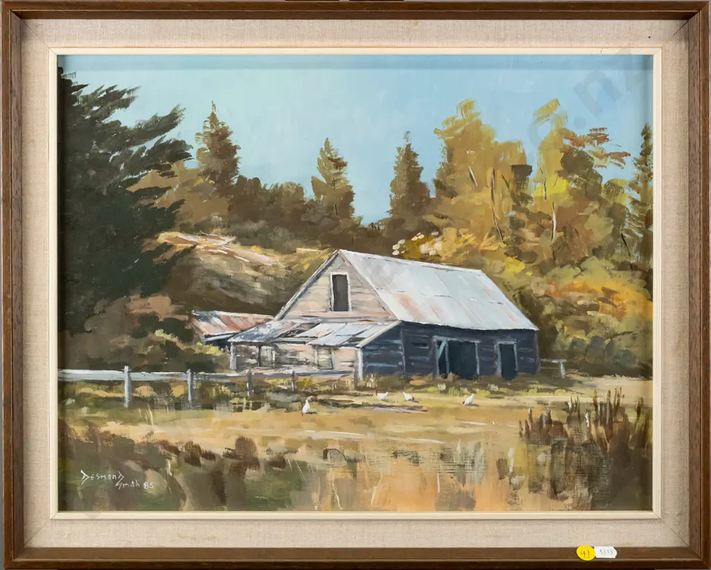 Desmond Smith 85 - framed acrylic "Shed Motupiko" H-340 W-450 Image 1++