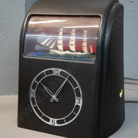 vintage Vitascope electric clock with moving ship and colour changing sky background H-330 W-230 D-170 - working