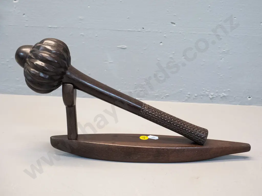 Fijian carved hardwood club with display stand - stand "fork" sits loose - club L-320 Image 1++
