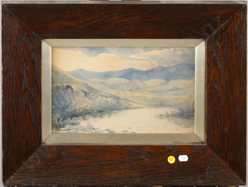 EB Blunt 1905 - framed watercolour -lake & mountain scene H-170 W-270 Image 1++