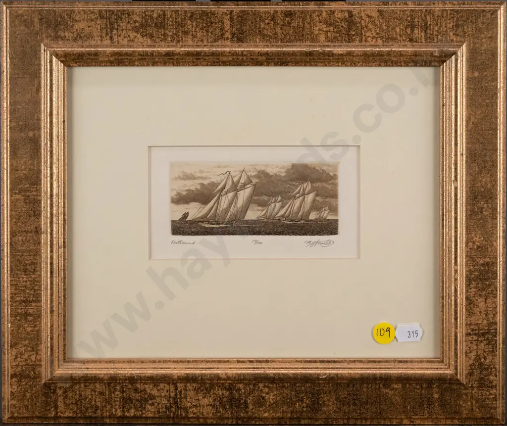 illegible signature - framed etching 19/100 "Eastbound" H-45 W-110 Image 1++