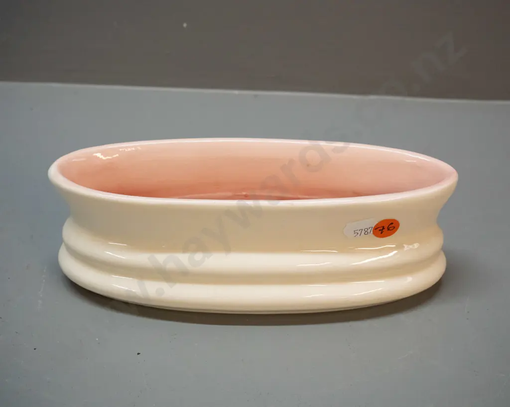 O.C. Stephens ribbed trough vase - ivory with pink interior H-75 L-210 Image 1++