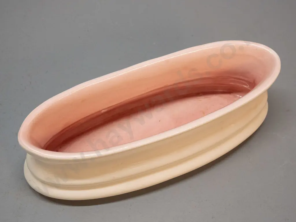 O.C. Stephens ribbed trough vase - ivory with pink interior H-75 L-210 Image 1++