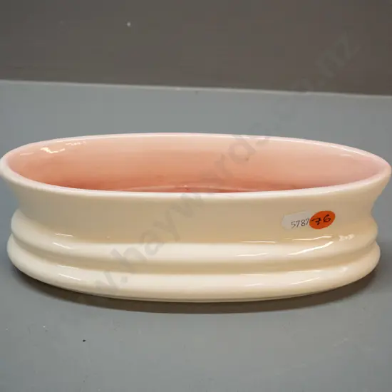 O.C. Stephens ribbed trough vase - ivory with pink interior H-75 L-210