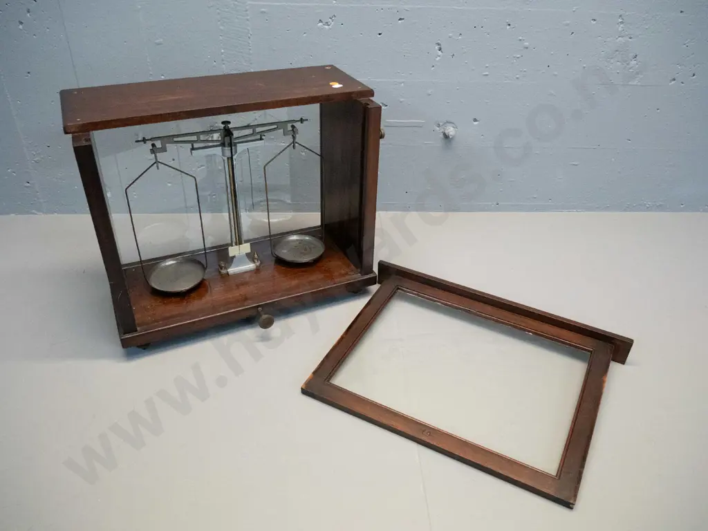 vintage precision balance scales in glazed timber case - marked John H Brown Technical Works - Sunshine, and "16" with Image 1++