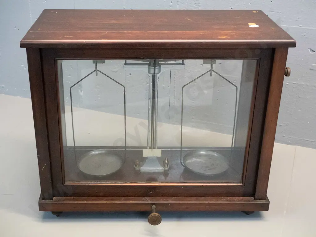 vintage precision balance scales in glazed timber case - marked John H Brown Technical Works - Sunshine, and "16" with Image 1++