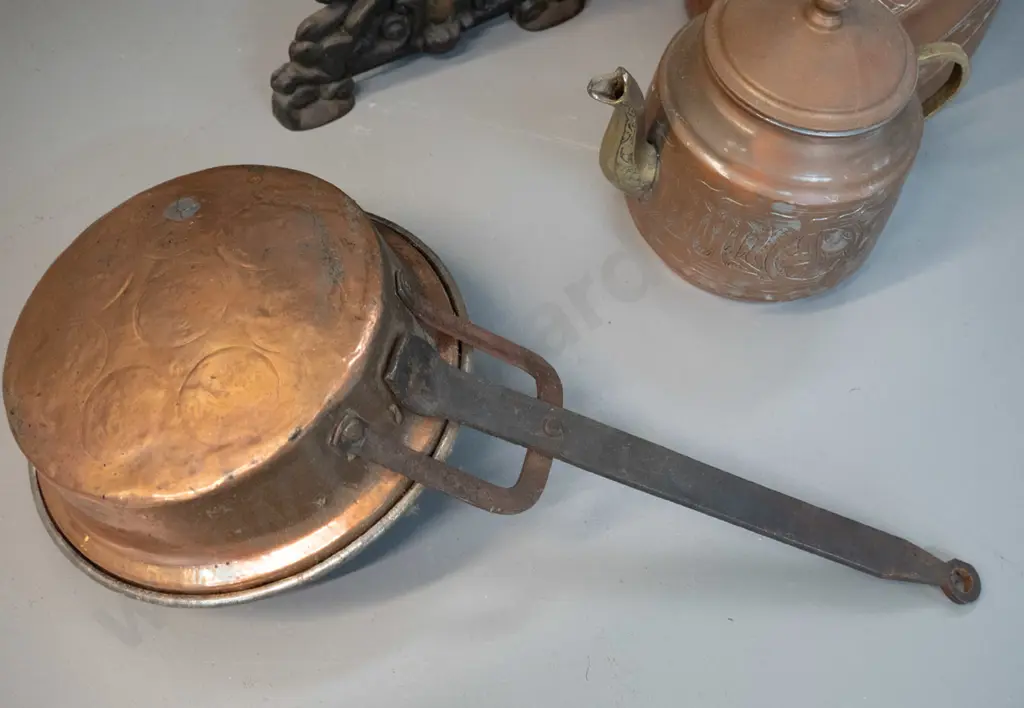 vintage Salter household scales H-310, 2 copper plated kettles and a copper pan with forged handle Image 1++